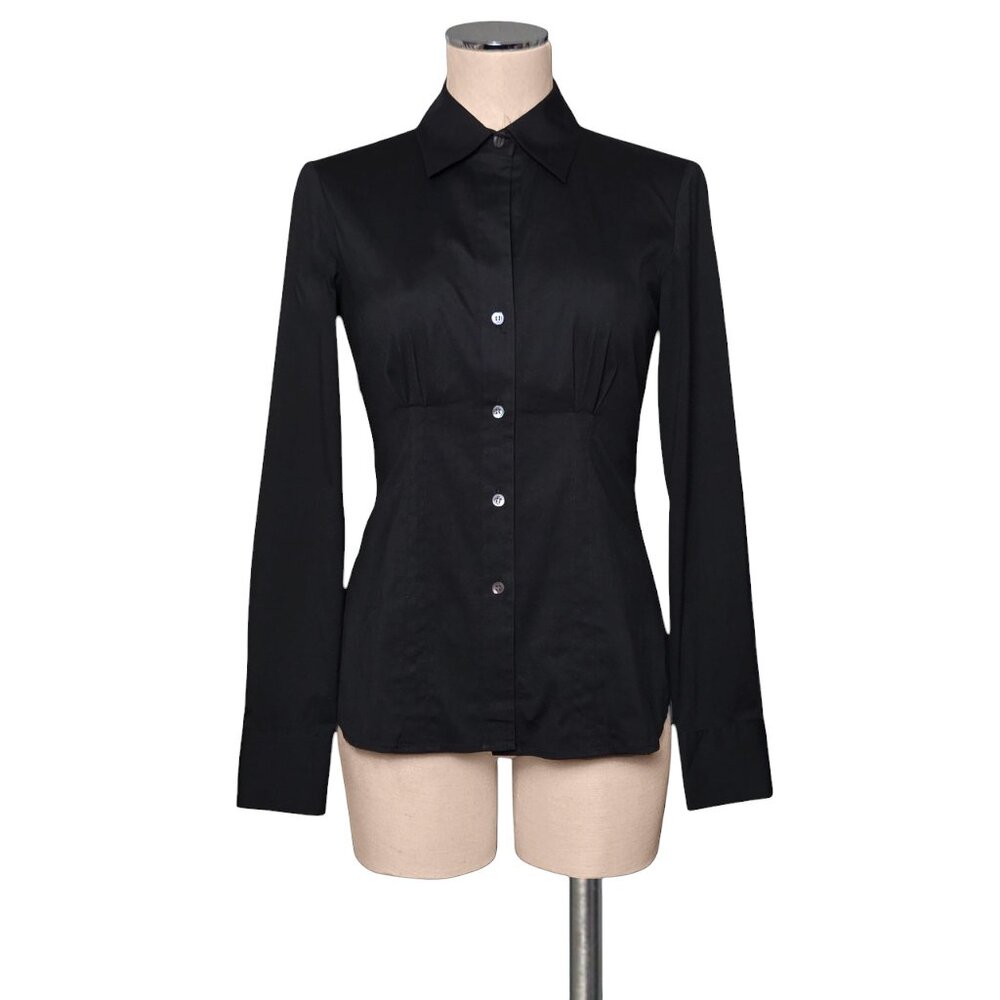 Y2K 90's Vintage THEORY Fitted Black Button Up Blouse Top Shirt P